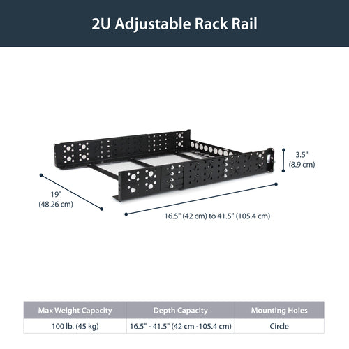 StarTech.com UNIRAILS2U Verstellbare Rack-Schienen - 2HE, Schwarz, Stahl