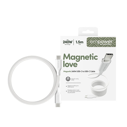 PanzerGlass empower™ by ® Magnetic 240W USB-C to USB-C Cable | USB 2.0 | 1.5M | Silver White USB cable