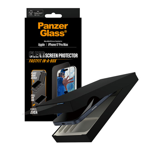 PanzerGlass ® Screen Protector iPhone 17 Pro Max | Ultra-Wide Fit w. FASTFIT IN-A-BOX