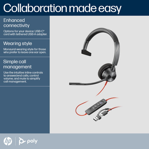 HP Poly Blackwire 3310 USB-C Headset | Microsoft Teams-zertifiziert | Business-Headset