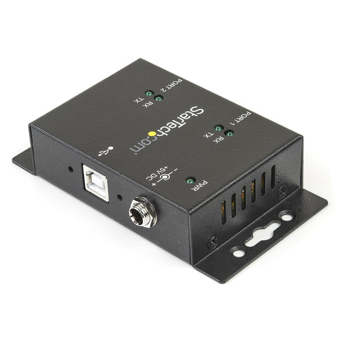 StarTech.com ICUSB2322I Industrieller 2-Port USB-auf-Seriell-Adapter-Hub aus schwarzem Stahl