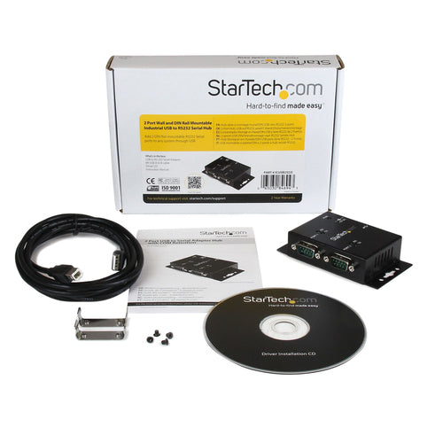 StarTech.com ICUSB2322I Industrieller 2-Port USB-auf-Seriell-Adapter-Hub aus schwarzem Stahl