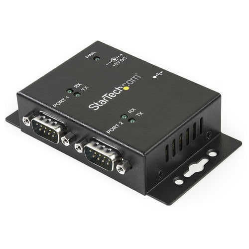 StarTech.com ICUSB2322I Industrieller 2-Port USB-auf-Seriell-Adapter-Hub aus schwarzem Stahl