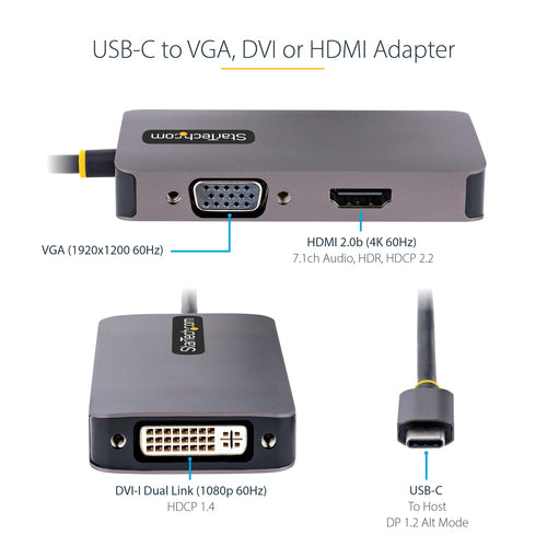 StarTech.com USB-C Video Adapter - 4K HDMI DVI VGA Multiport Adapter