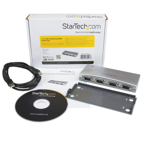 StarTech.com ICUSB2324 4-Port-USB-zu-RS232-Seriell-DB9-Adapter-Hub – Silber