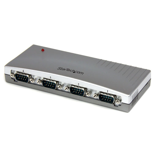 StarTech.com ICUSB2324 4-Port-USB-zu-RS232-Seriell-DB9-Adapter-Hub – Silber