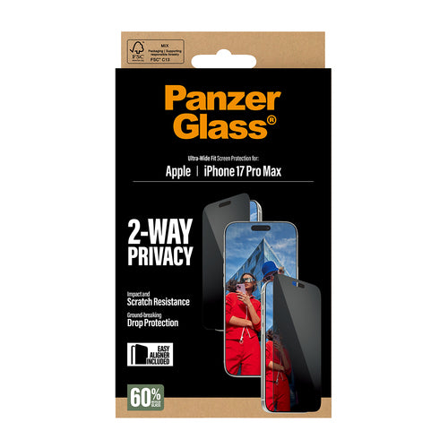 PanzerGlass ® 2-Way Privacy Screen Protector iPhone 17 Pro Max | Ultra-Wide Fit w. EasyAligner