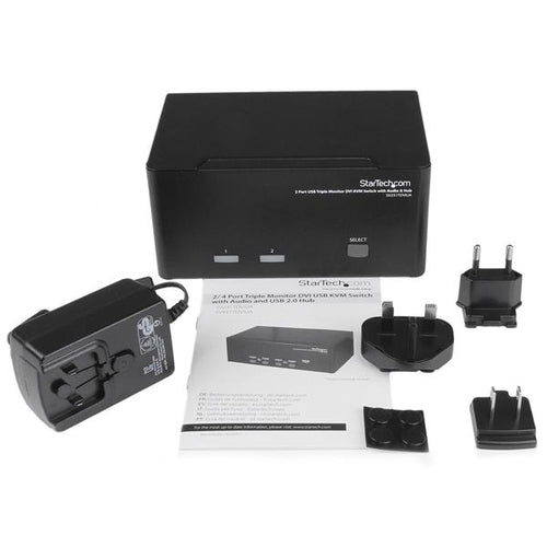 2 Port DVI KVM Switch StarTech.com Triple Monitor 1920x1200 USB Hub