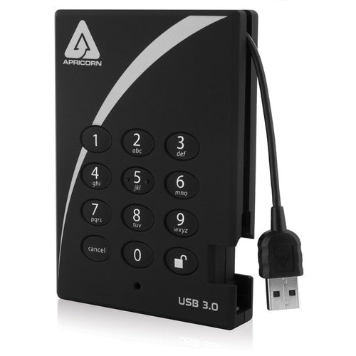 External Hard Drive Apricorn Aegis Padlock USB 3.0 500GB 5400RPM Black