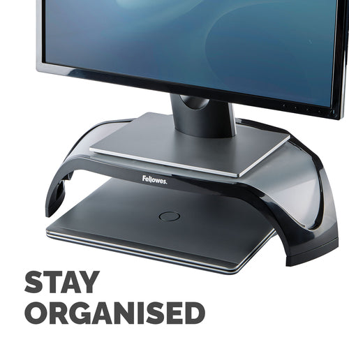 Fellowes Smart Suites Monitor Stand - Ergonomic Adjustable Riser - Max Weight 10KG - Black