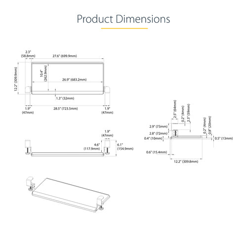 StarTech.com Ergonomic Under-Desk Keyboard Tray Clamp - Adjustable Black Design
