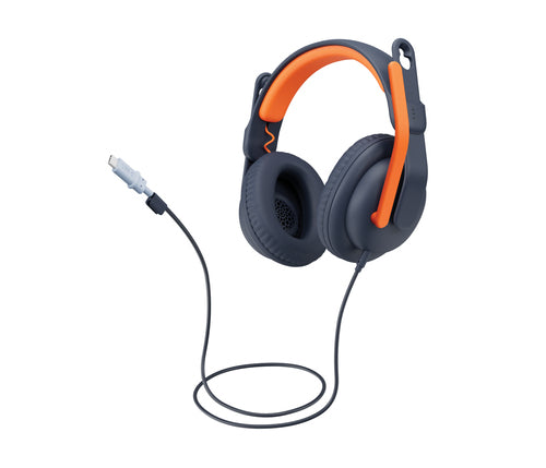 Wired Headset Logitech Zone Learn Lightweight Comfortable Blue Orange
