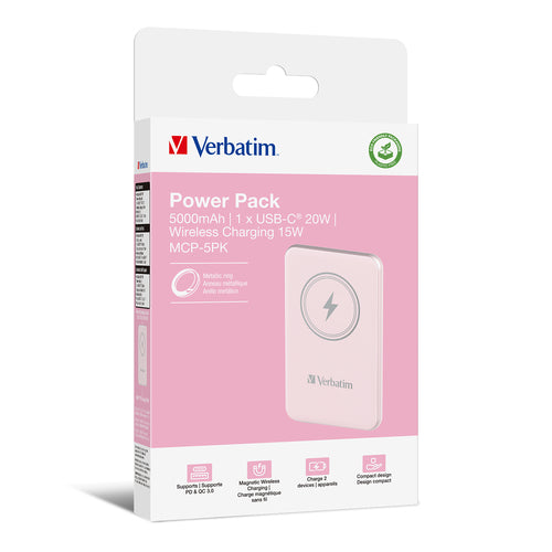 Wireless Power Bank Verbatim Charge 'n' Go 5000mAh Quick Charge 3.0 Pink