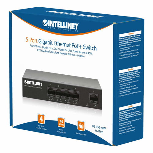 Gigabit Ethernet Network Switch Intellinet PoE Full Duplex Wall Mountable