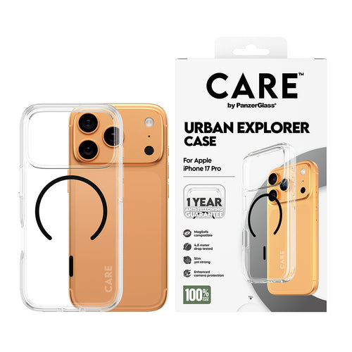 PanzerGlass CARE™ by ® Urban Explorer Case Transparent w. Black MagSafe iPhone 17 Pro mobile phone case