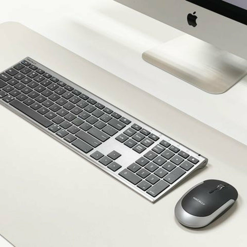 Kabellose Bluetooth-Tastatur mit Scherenmechanismus – Macally QWERTY in Schwarz & Grau mit Maus