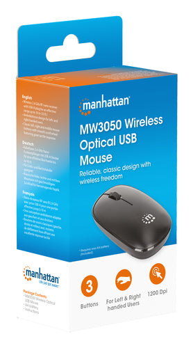 Wireless Optical Mouse Manhattan MW3050 1200 DPI 2.4GHz USB-A Ambidextrous Black