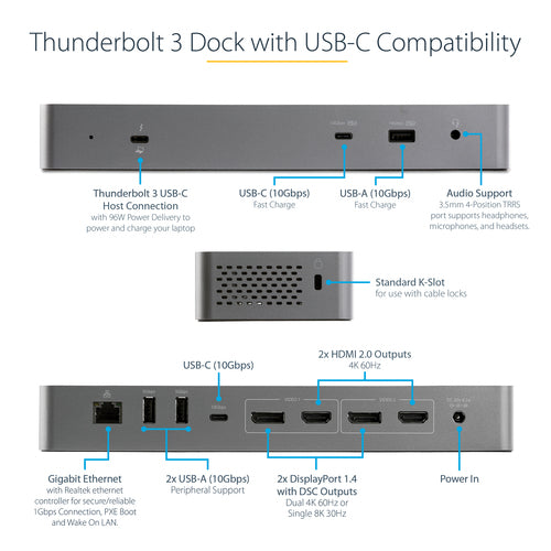 StarTech.com TB3CDK2DHUE laptop dock/port replicator
