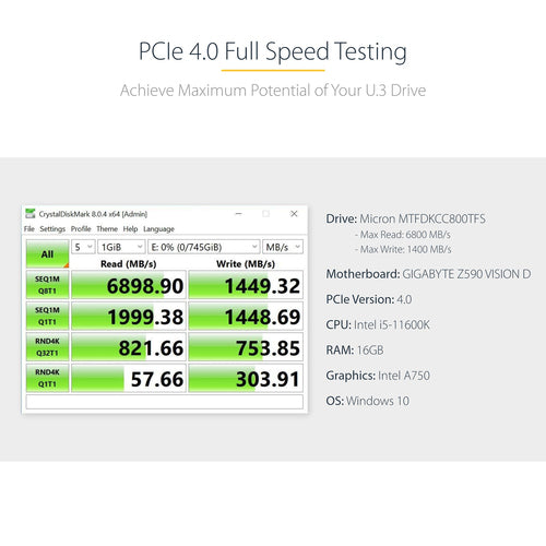 StarTech.com PEX4SFF8639U3 U.3 to PCIe Adapter Card - PCIe 4.0 x4 for 2.5" NVMe SSDs