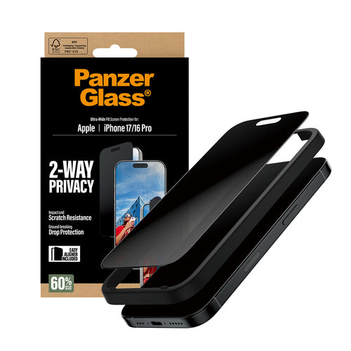 2-Way Privacy Screen Protector for iPhone 17 & 16 Pro Scratch & Shock Resistant