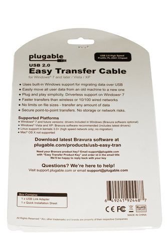 Plugable Technologies USB-EASY-TRAN 1,8m USB-Übertragungskabel – Windows-kompatibel