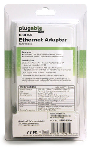 Plugable Technologies USB2-E100 network card