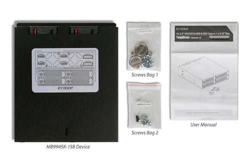 Icy Dock Drive Bay Panel Black Aluminium 2 Fans Compatible 7/9.5/12.5 mm