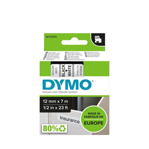 DYMO D1 Standard - Black on White - 12mm label-making tape