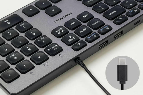 Wired USB Full-Size Keyboard Macally QWERTY Black Grey Scissor Switch
