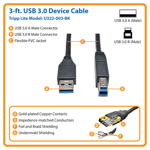 Tripp Lite U322-003-BK USB cable