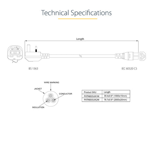 StarTech.com PXTNB3SUK2M power cable