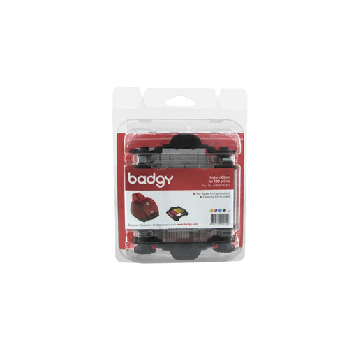 Evolis Badgy Printer Ribbon & Cleaning Kit 100 Pages Black Blue Pink White Yellow