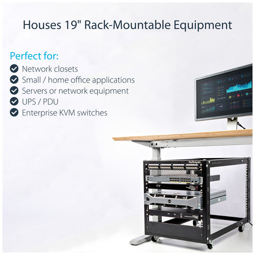 StarTech.com 12HE 4-Post Mobile Open Frame Server Rack – Einstellbare Tiefe & Kabelmanagement