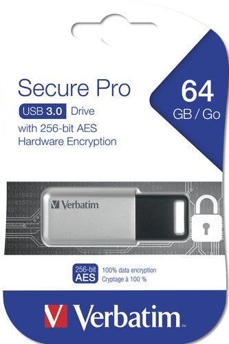 Verbatim Secure Pro USB-Stick 64GB – USB 3.0, Silber – Hochgeschwindigkeits-Speicher