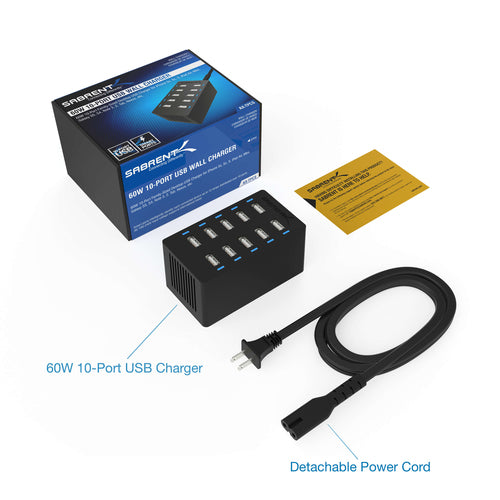 Sabrent AX-TPCS Indoor AC Charger 12A Black Portable Power Adapter