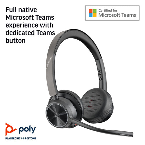 HP Poly Voyager 4320 USB-A Headset – Microsoft Teams zertifiziert – Kabelgebunden & Kabellos – Schwarz