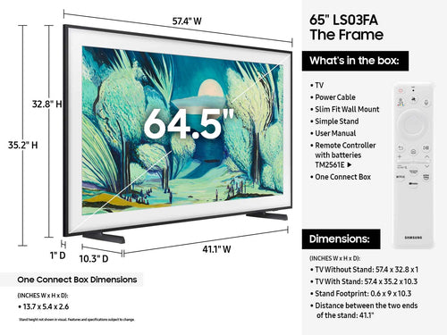 Samsung The Frame QN65LS03FAF 65" QLED Smart TV - 4K Ultra HD, WLAN-Konnektivität