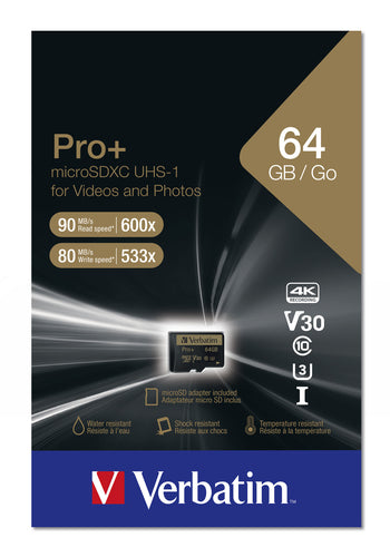 MicroSDHC Verbatim Pro+ 64GB Class 10 90MB/s MLC