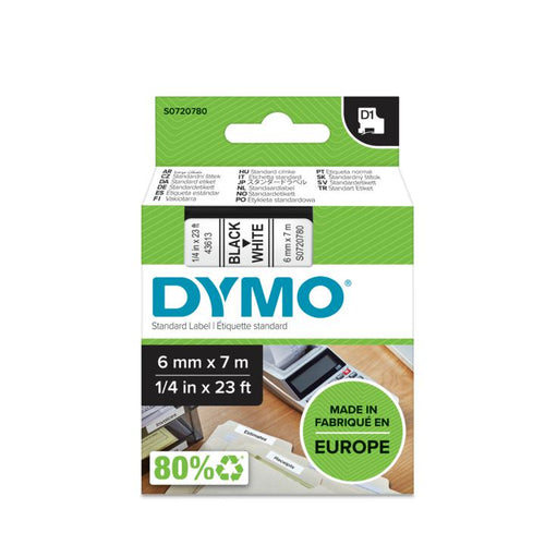 DYMO D1 Standard Label-Making Tape 6mm Black on White Polyester