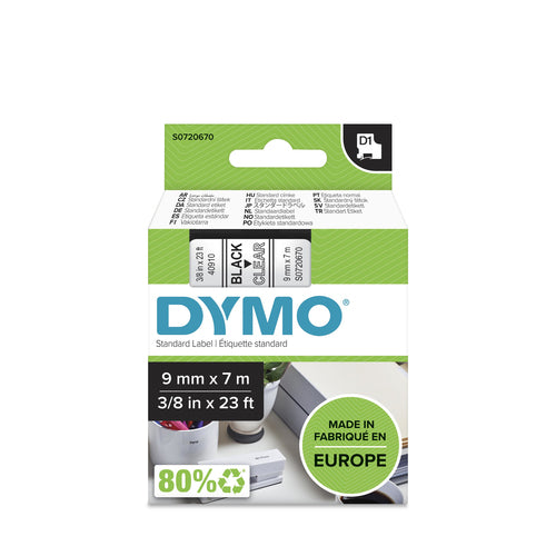 DYMO D1 Standard - Black on Transparent - 9mm label-making tape