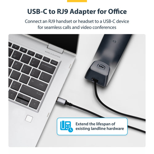Headset Adapter StarTech.com UR9 USB-C to RJ-9 1.8m Black