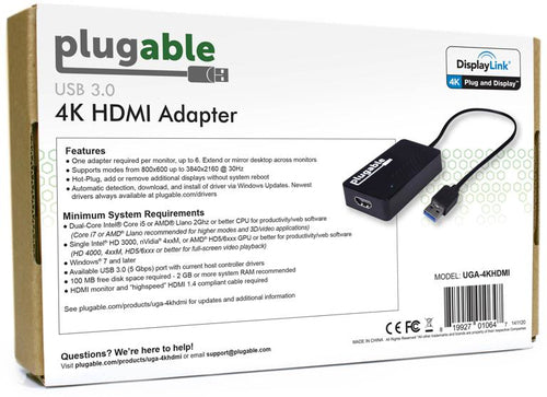 USB 3.0 to HDMI 4K DisplayLink Video Adapter for Multiple Monitors