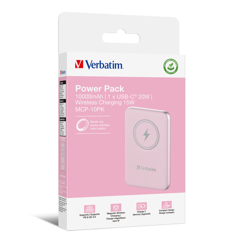 Verbatim Charge 'n' Go 10000mAh Kabellose Powerbank - Pink - Quick Charge 3.0