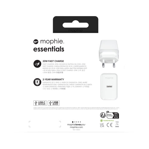mophie essentials 20W USB-C PD wall adapter