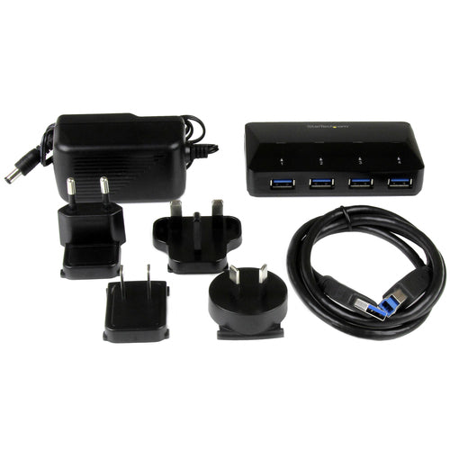 4-Port USB 3.0 Hub with 2.4A Charging Port Black