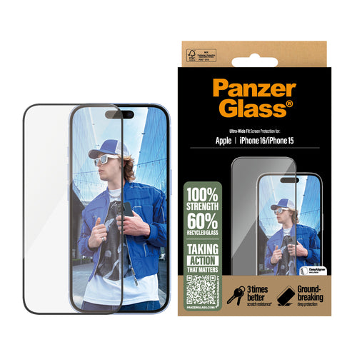 PanzerGlass ® Screen Protector iPhone 16 | 15 | Ultra-Wide Fit