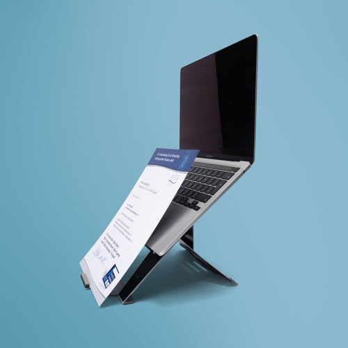 R-Go Tools RGORIDOCBL Verstellbarer Laptopständer - Ergonomischer und faltbarer Dokumentenhalter - Schwarzes Aluminium