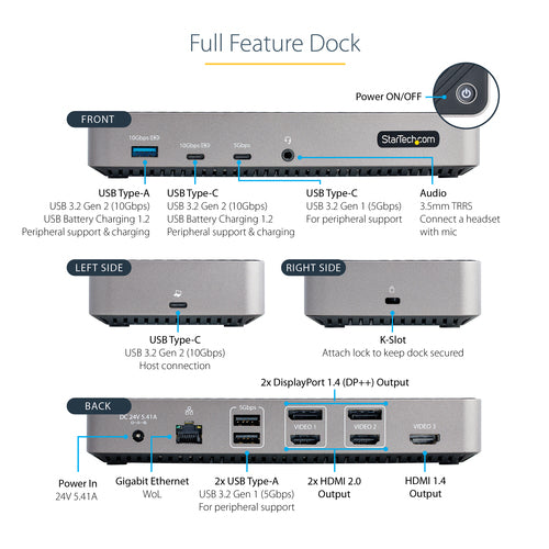 StarTech.com USB-C Triple Monitor Docking Station - 4K HDMI DP for MacBook & Windows