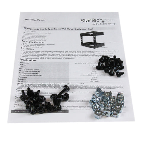 StarTech 8U Wall Mount Network Rack RK812WALLO - 12" Deep - Black - Space-Saving Storage