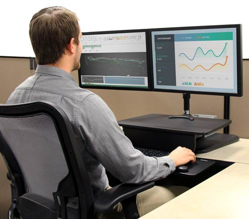 StarTech.com BNDSTSDUAL Dual Monitor Sitz-Steh-Arbeitsplatz - Schwarz, Multimedia-Ständer
